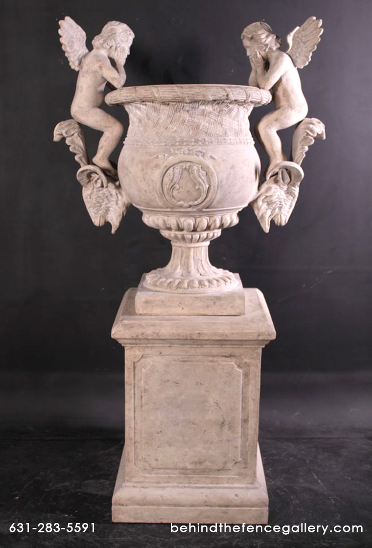 Angels Urn in Roman Stone Finish with base - Click Image to Close