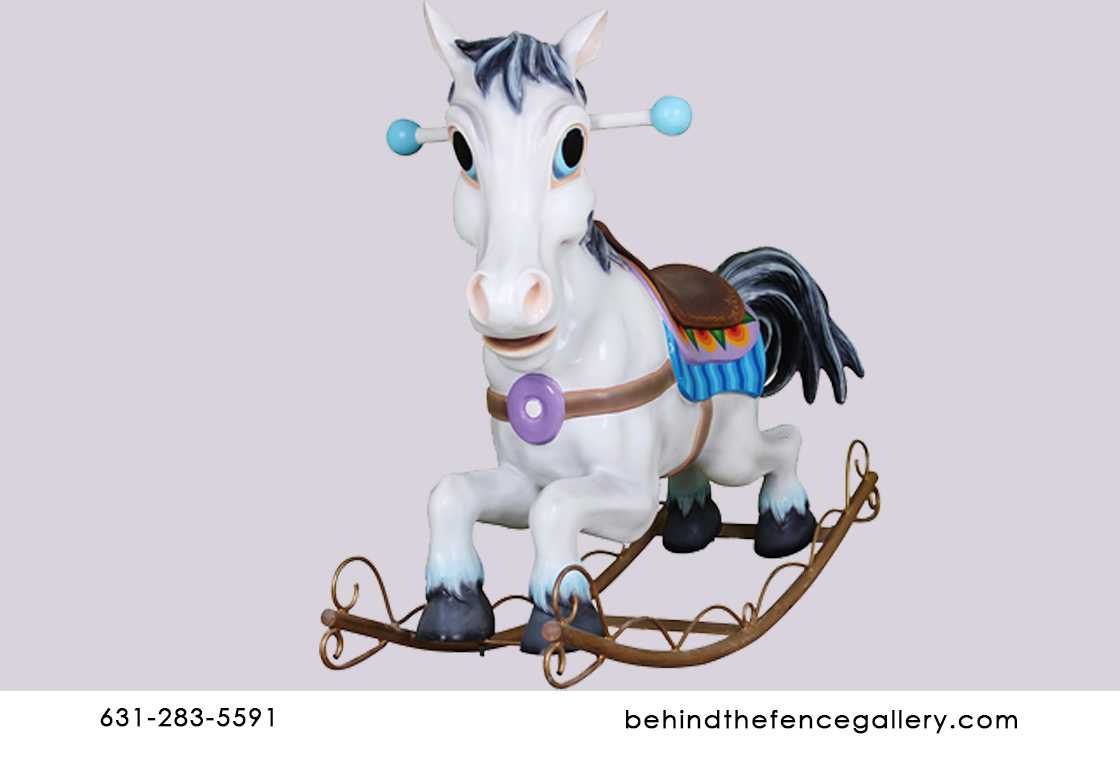 Cartoon White Rocking Horse Statue - Click Image to Close