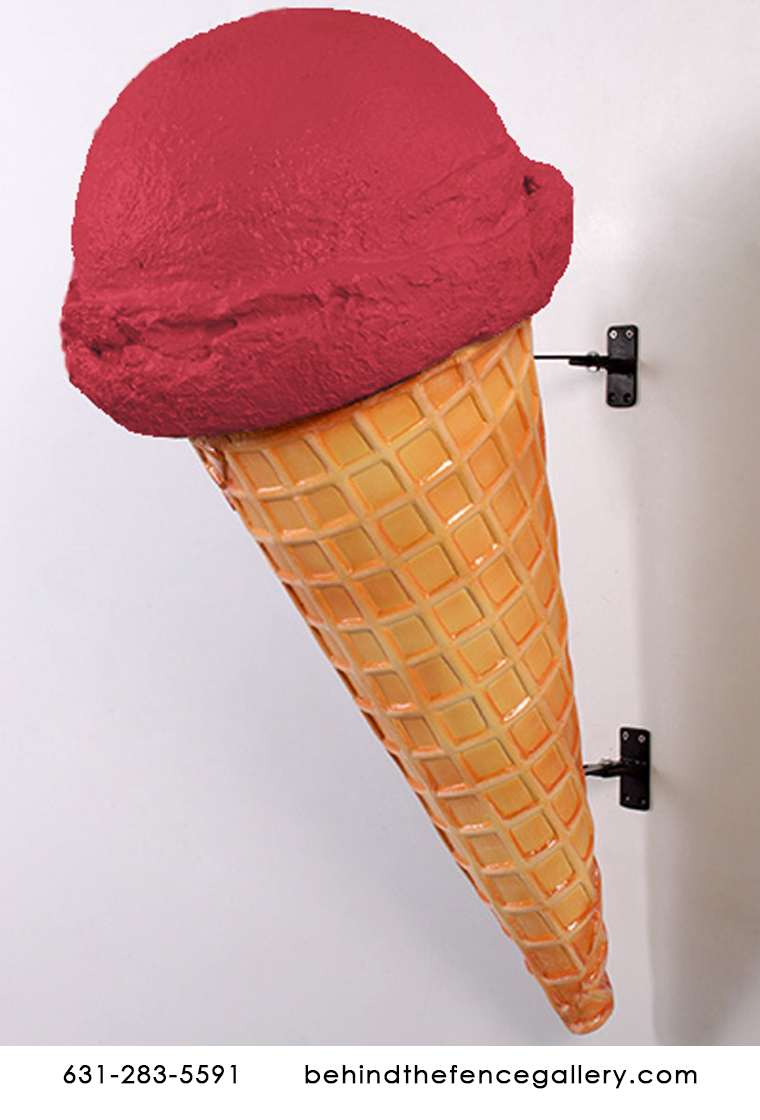 Cherry Hard Scoop Wall Mounted Ice Cream Cone Statue - Click Image to Close