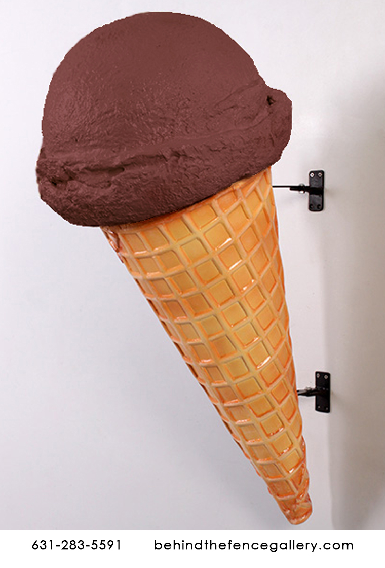 Chocolate Hard Scoop Wall Mounted Ice Cream Cone Statue - Click Image to Close
