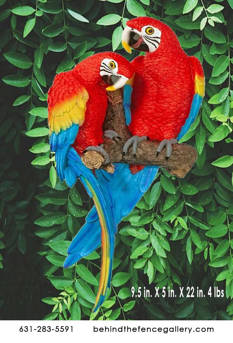 Pair of Scarlet Macaws on Branch Statue - Click Image to Close