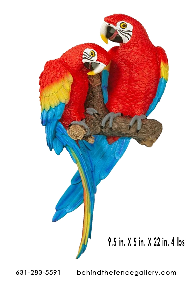 Pair of Scarlet Macaws on Branch Statue