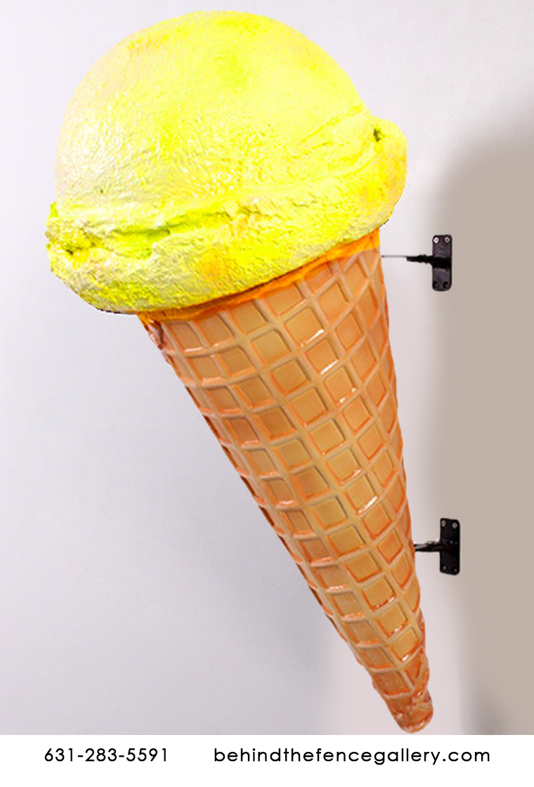 Lemon Hard Scoop Wall Mounted Ice Cream Cone Statue