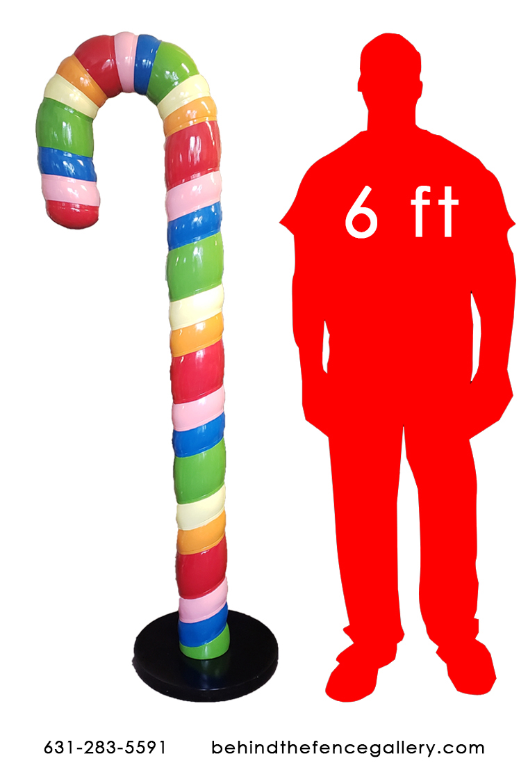 6 FT. Tall Rainbow Candy Cane with Base - Click Image to Close