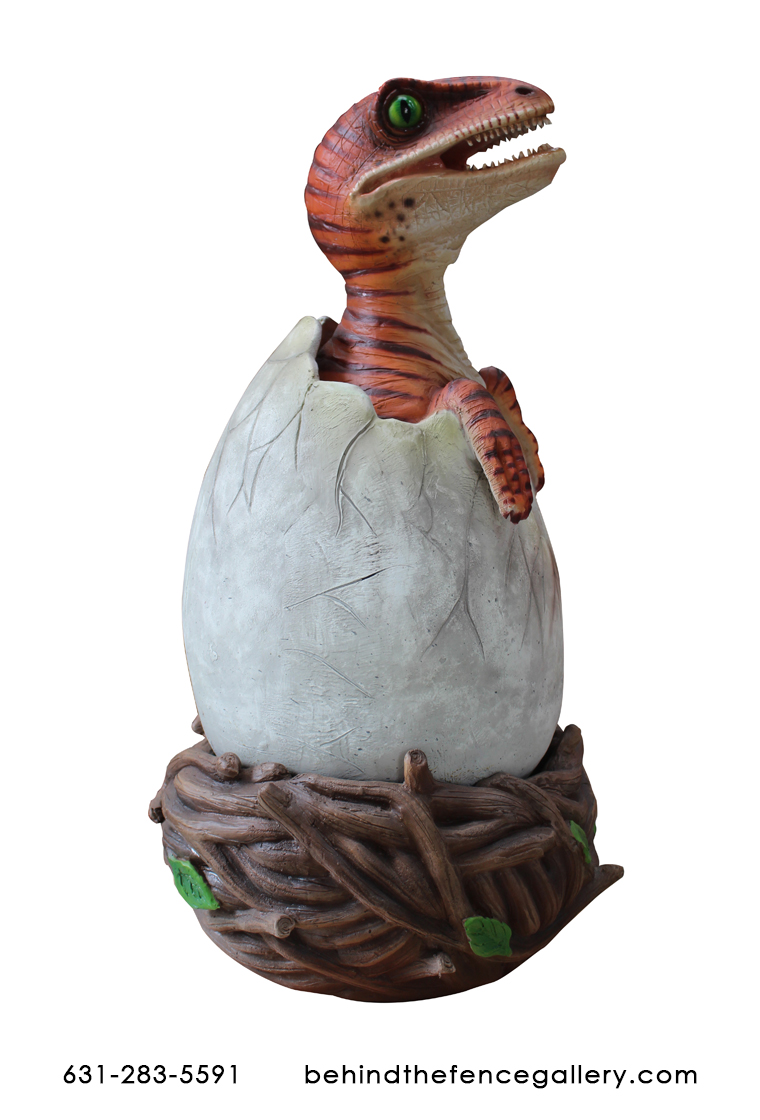 Hatching Raptor Dinosaur in Egg Statue - Click Image to Close
