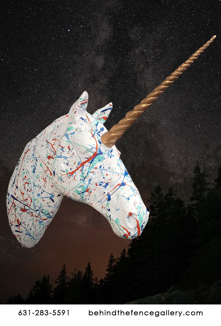 Splatter Art Unicorn Head Statue - Click Image to Close