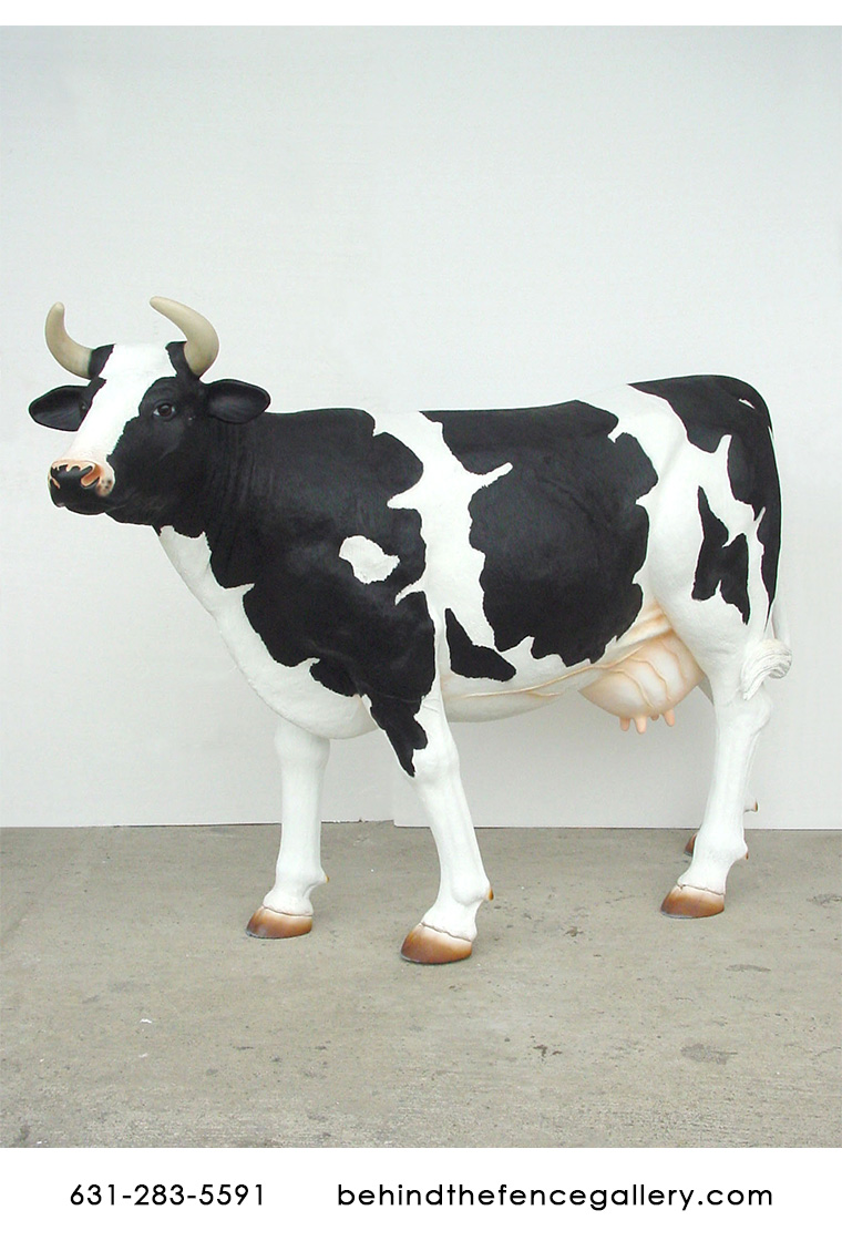 Black & White Cow Statue - Head Up - Click Image to Close