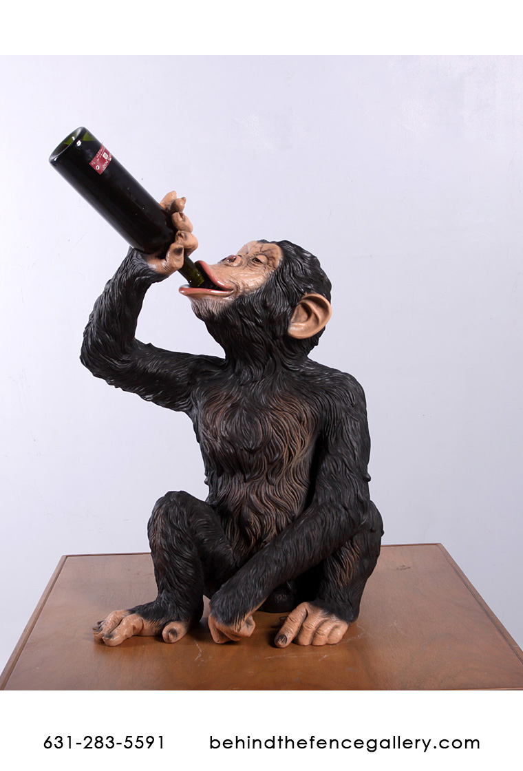 Boozy Chimp Drinking Statue - Click Image to Close