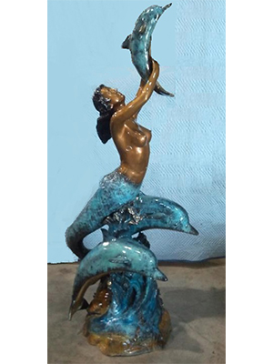 Bronze Mermaid With Dolphins