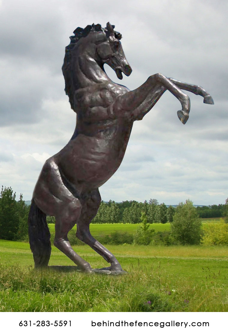 Bronze Rearing Horse Statue 8 1/2 Feet Tall