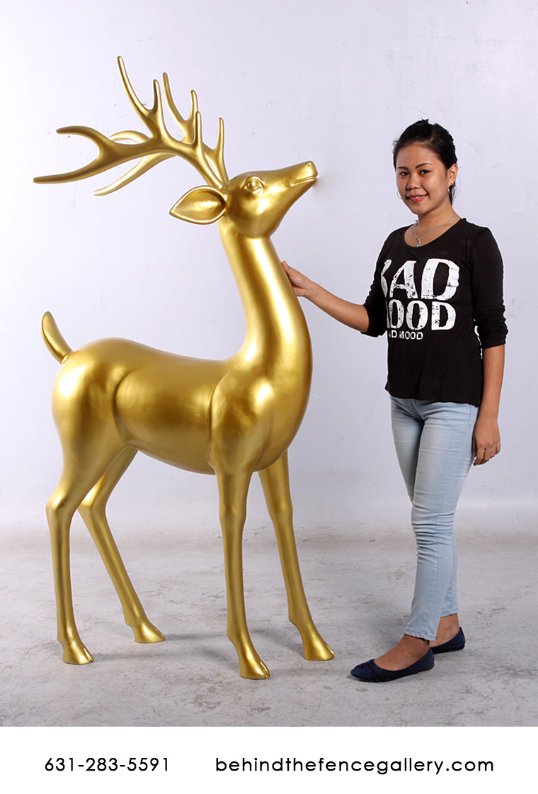 Standing Gold Reindeer Statue - Click Image to Close