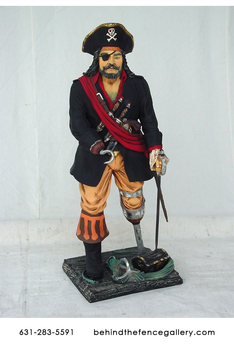 Pirate Captain w/ Cutlass & Pistol Bronze Figurine Miniature Statue 9.5"H New 