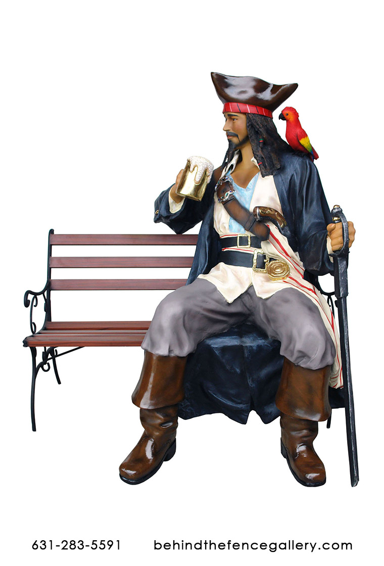 Pirate Sitting Statue on Bench - Click Image to Close