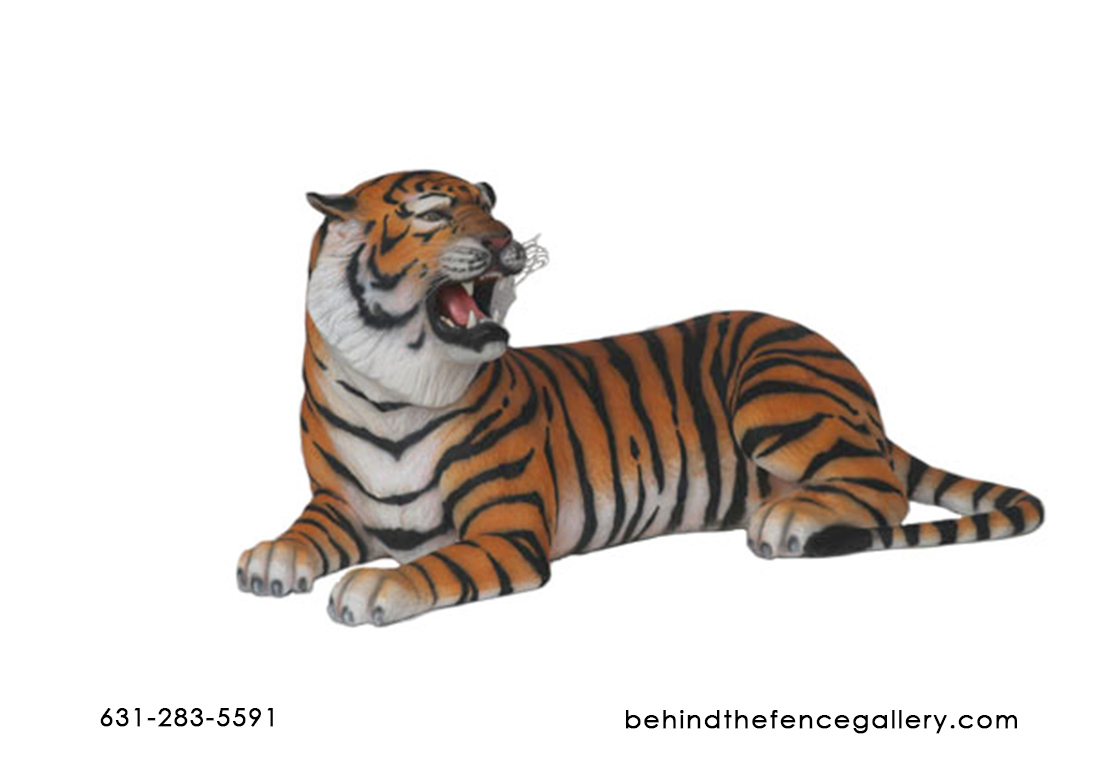 Tiger Statue Lying Down With Open Mouth - Click Image to Close