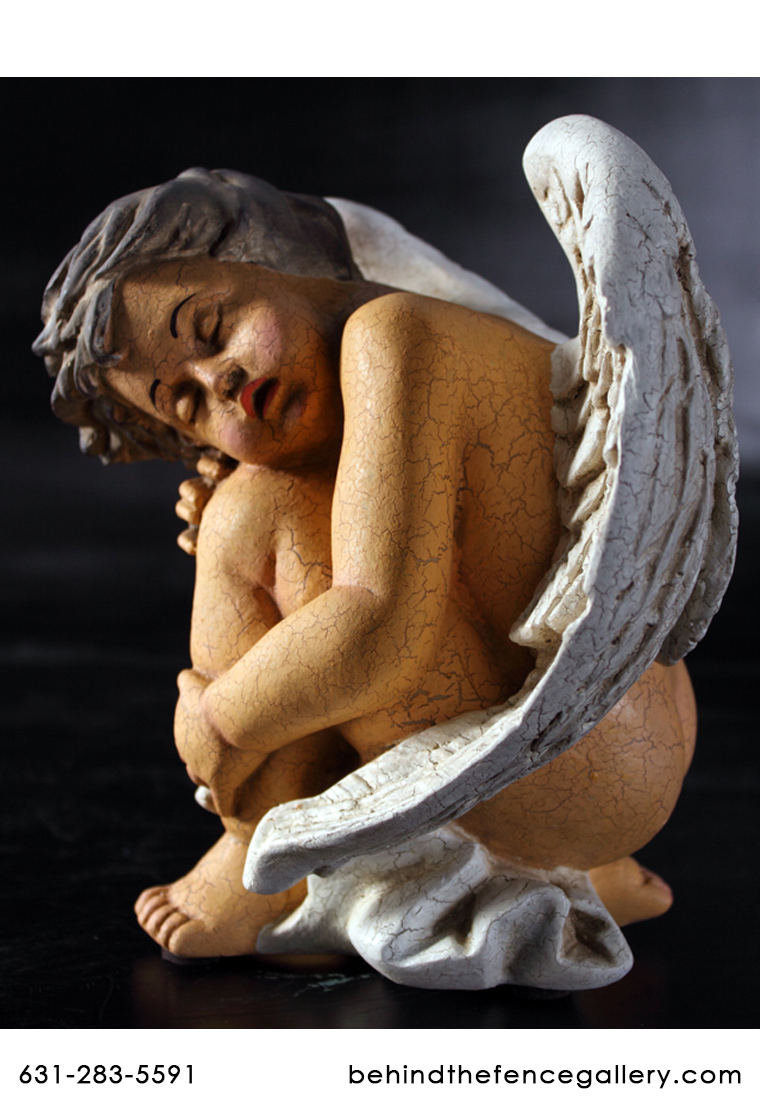 Sleeping Cherub Statue in Antique Cracked Finish - Click Image to Close