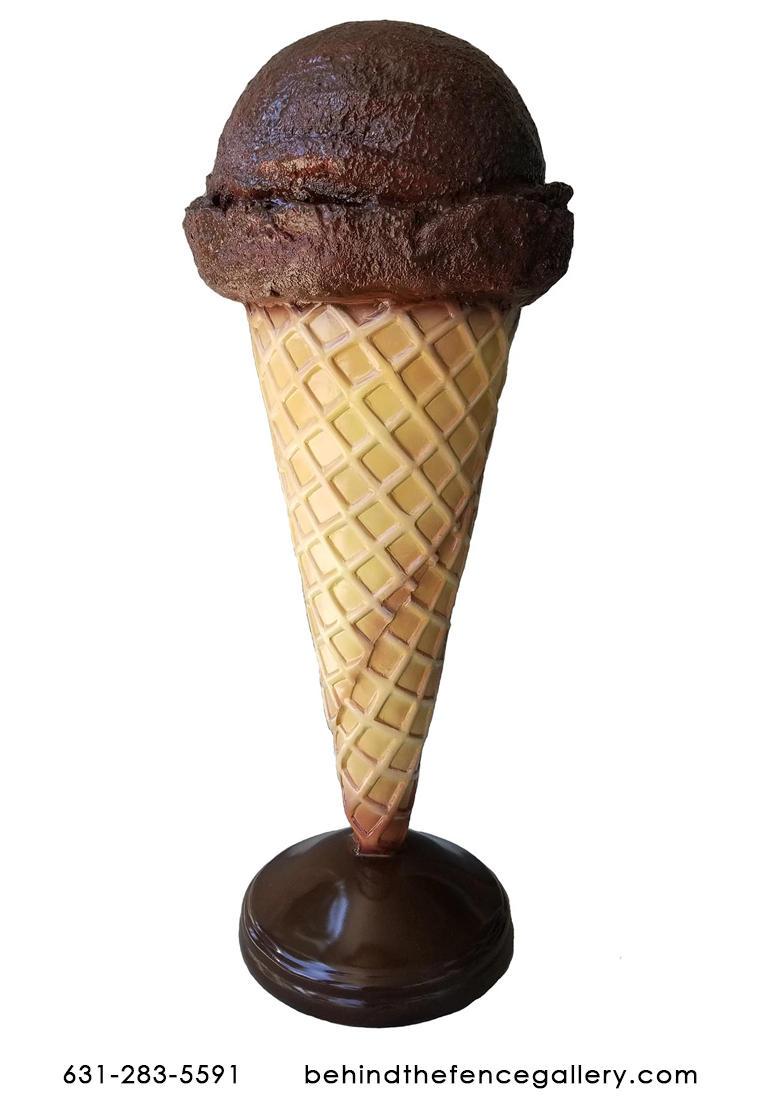 Chocolate Hard Scoop Ice Cream Cone Statue - Click Image to Close