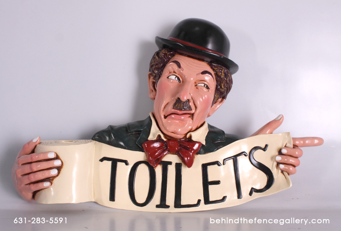 Comedian with Toilet Sign