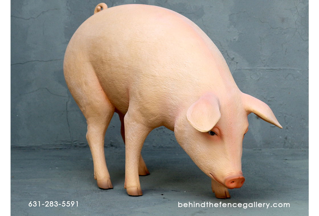 Pink Pig Statue with Head Down - Click Image to Close