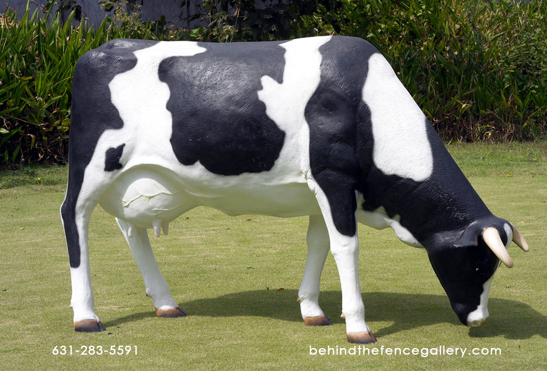 Head Down Cow Grazing Eating Life Size Farm Decor Statue - Click Image to Close