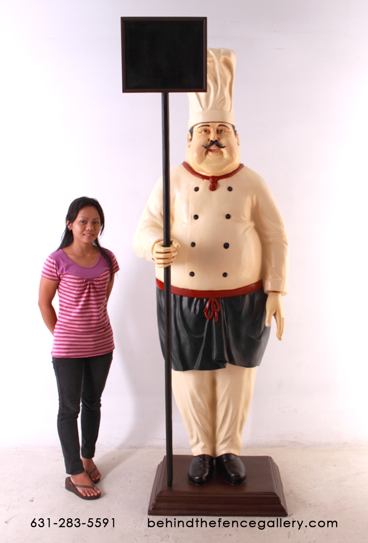 Culinary Chef Statue with Blackboard Sign - Click Image to Close
