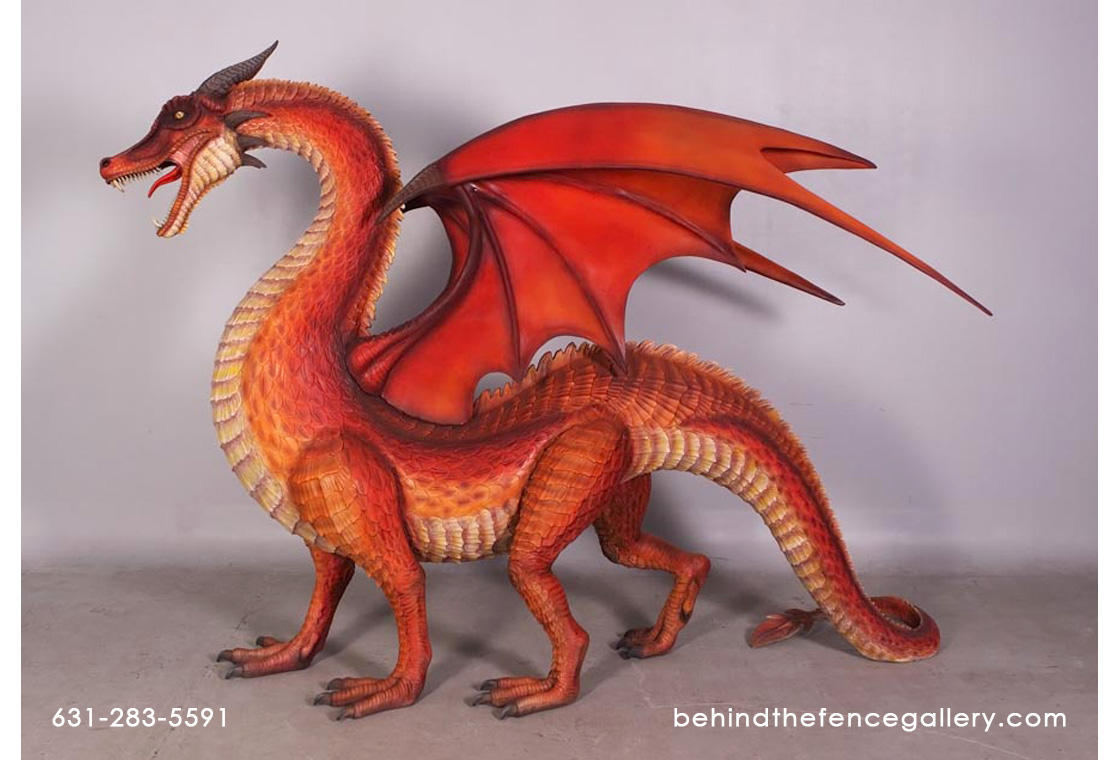 Standing Dragon Statue Red - Small - Click Image to Close