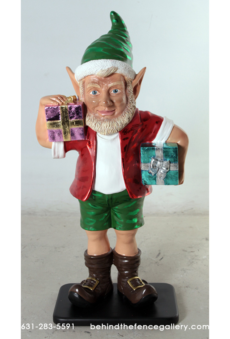 Christmas Elf with 2 Gifts 3ft. Statue - Click Image to Close