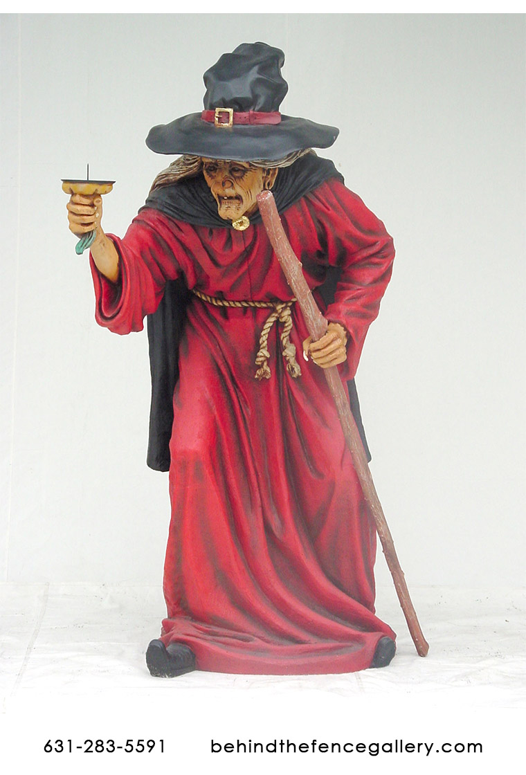 Female Witch Holding Candle Statue - Click Image to Close