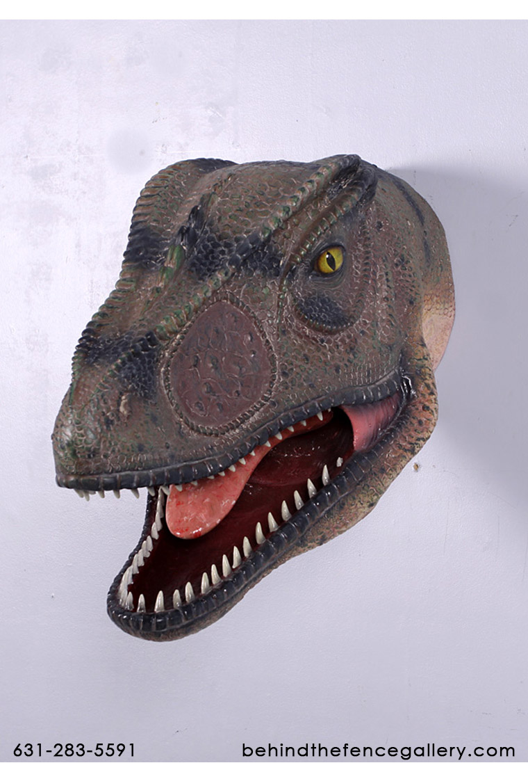 Dinosaur Head Allosaurus Mouth Open Wall Mount Statue - Click Image to Close