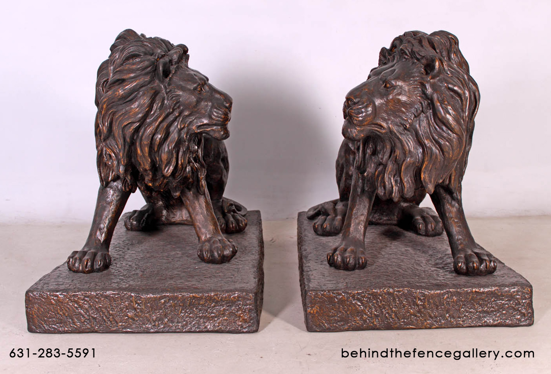 Set of Lions Statue in Bronze Finish - Click Image to Close