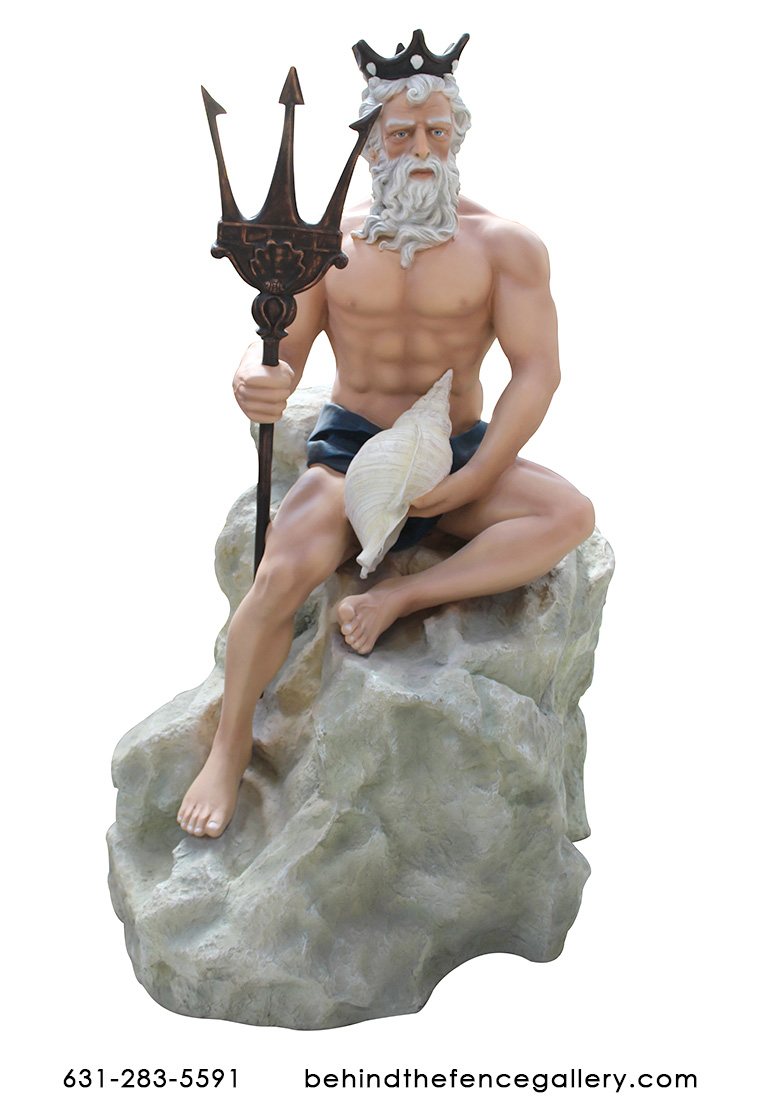 Neptune Sitting on Rock Statue