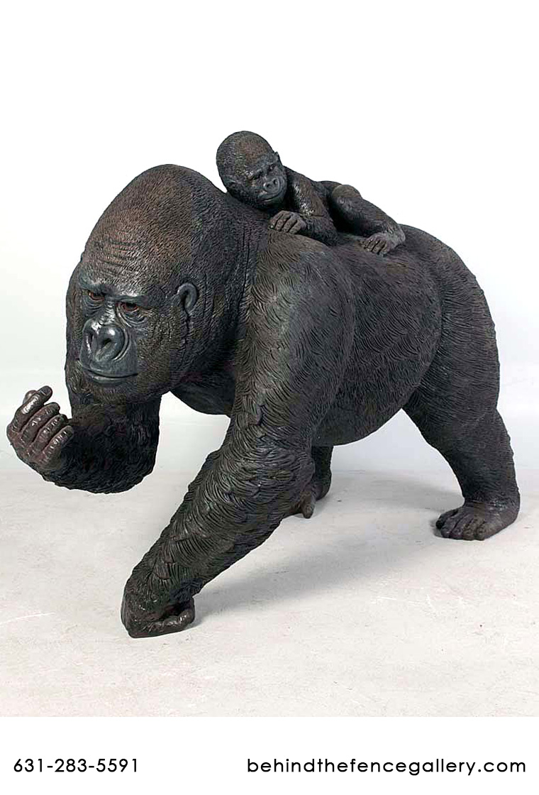Female Gorilla with Baby Statue - Click Image to Close