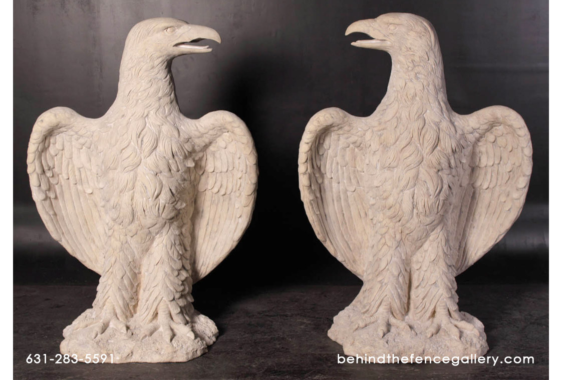Set of Eagle Statues In Concrete Verdi Finish (SET OF 2) - Click Image to Close
