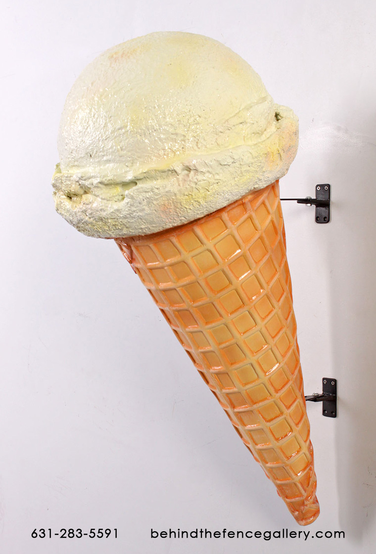 Vanilla Hard Scoop Wall Mounted Ice Cream Cone Statue - Click Image to Close
