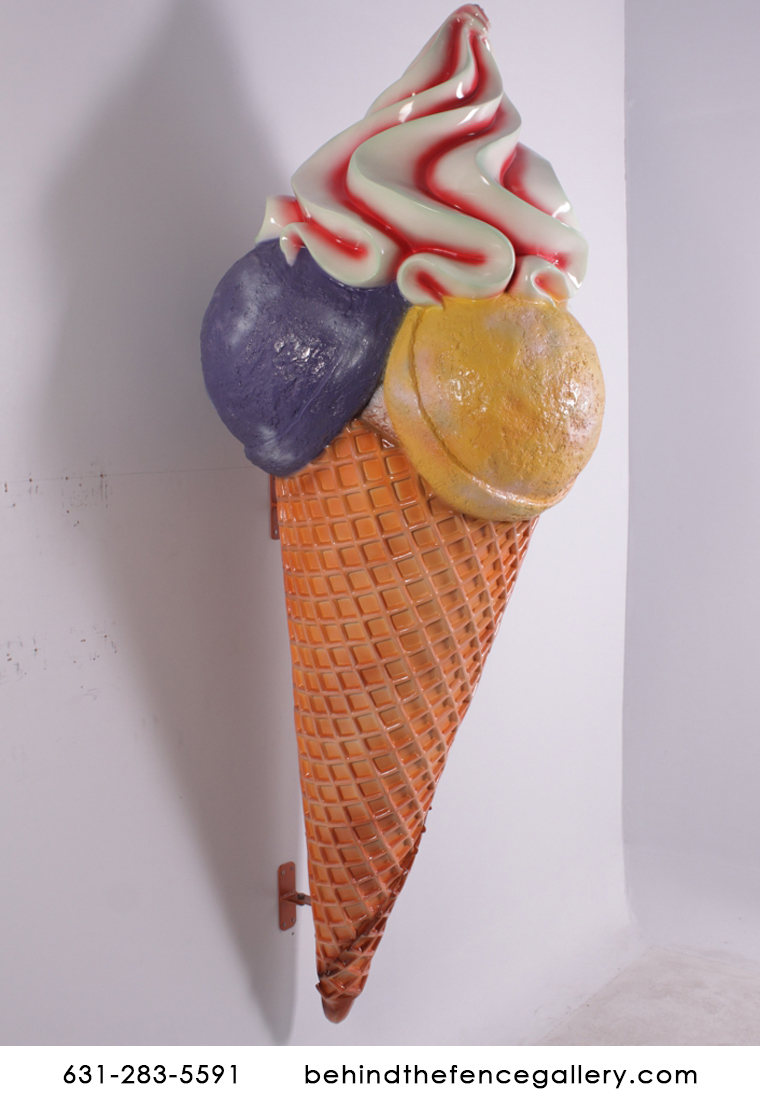 Hard Scoop Giant Wall Mounted Ice Cream Cone Statue - Click Image to Close