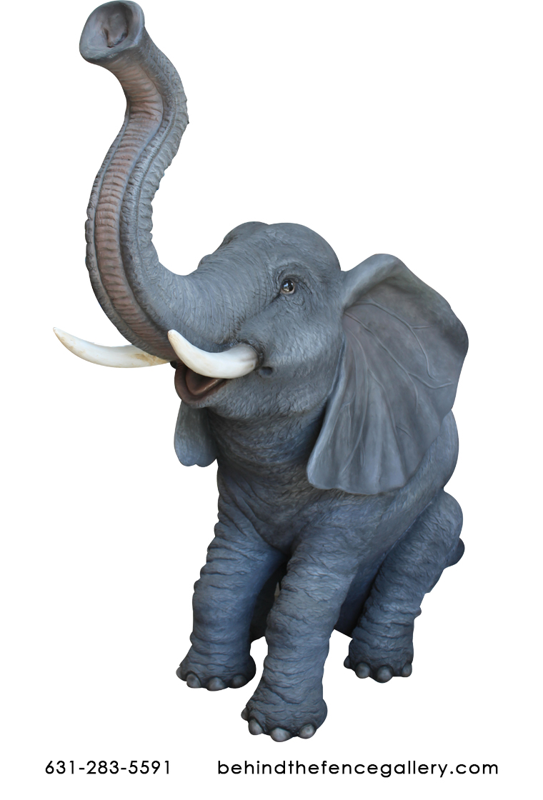 Elephant Sitting Trunk Up - Click Image to Close