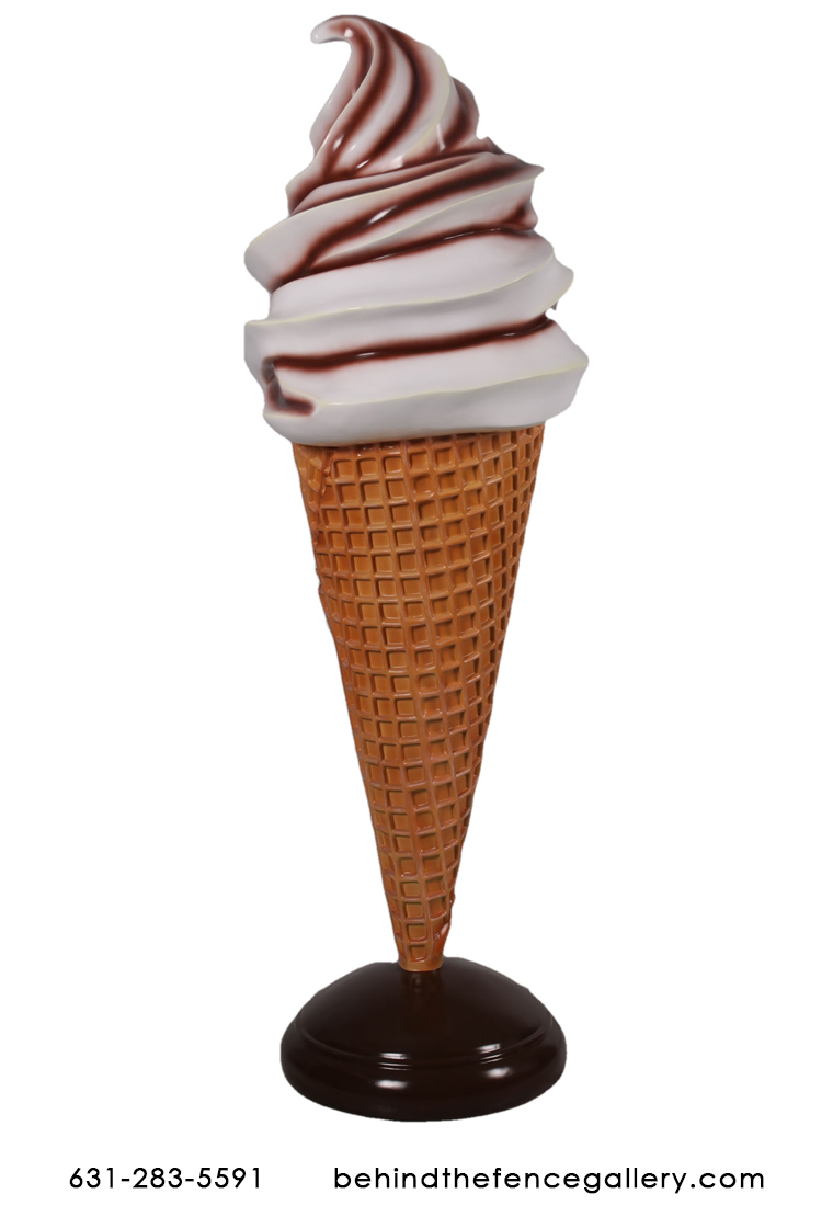 Giant Chocolate Vanilla Swirl Soft Serve Ice Cream Cone Statue - Click Image to Close