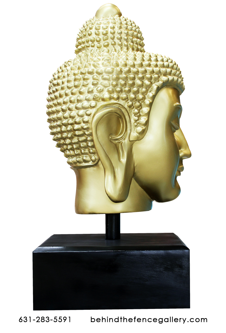 Gold Buddha Head on Base - Click Image to Close