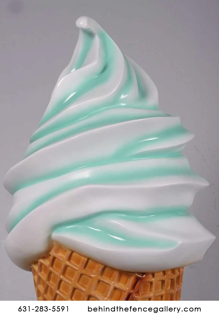 Giant Mint Vanilla Swirl Soft Serve Ice Cream Cone Statue - Click Image to Close