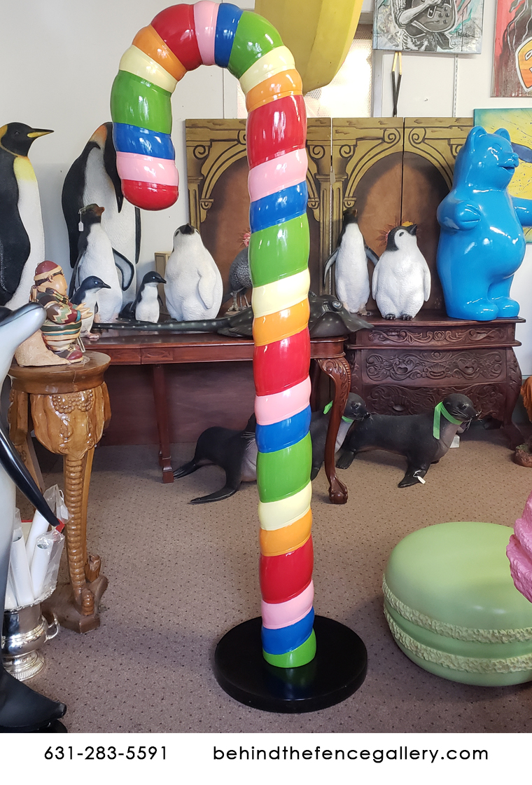 6 FT. Tall Rainbow Candy Cane with Base - Click Image to Close