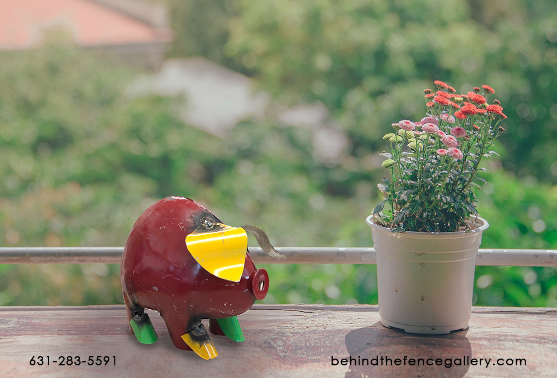 Recycled Metal Pig Statue - Mini