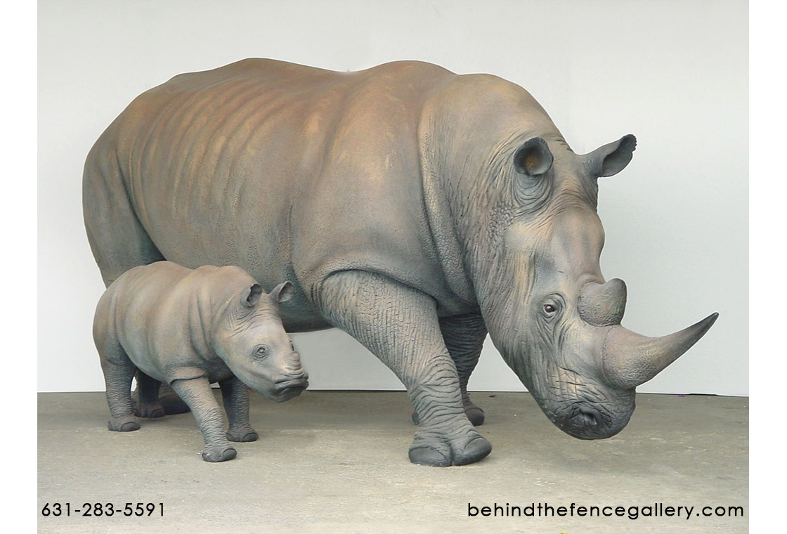 Mother Rhinoceros and Baby Statue Set - Click Image to Close