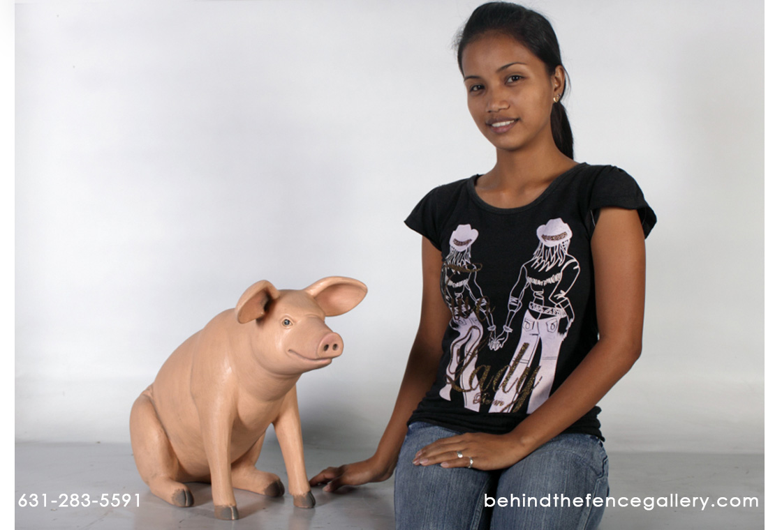 Small Sitting Pink Pig Statue - Click Image to Close