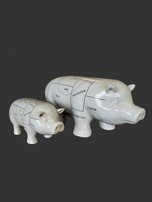 Porcelain Butchers Pig Statue