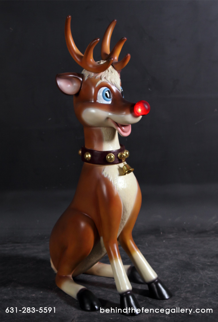 Funny Reindeer Statue with Red Nose Light - Click Image to Close