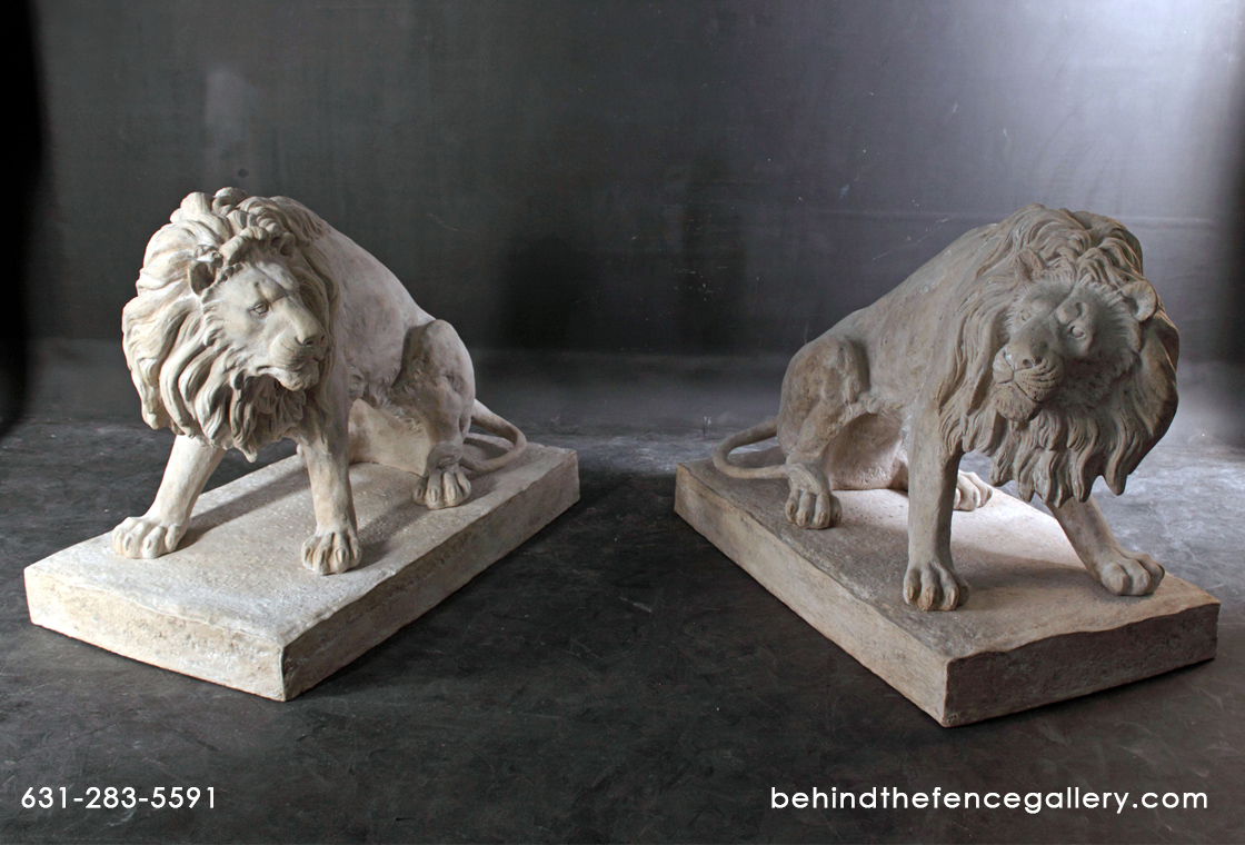 Set of Lions Statue in Roman Stone Finish - Click Image to Close