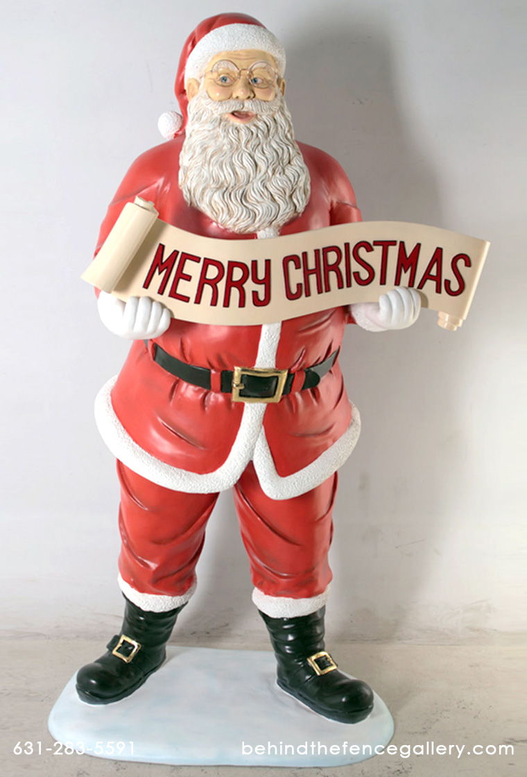 Santa Statue with Christmas Banner 5 ft.