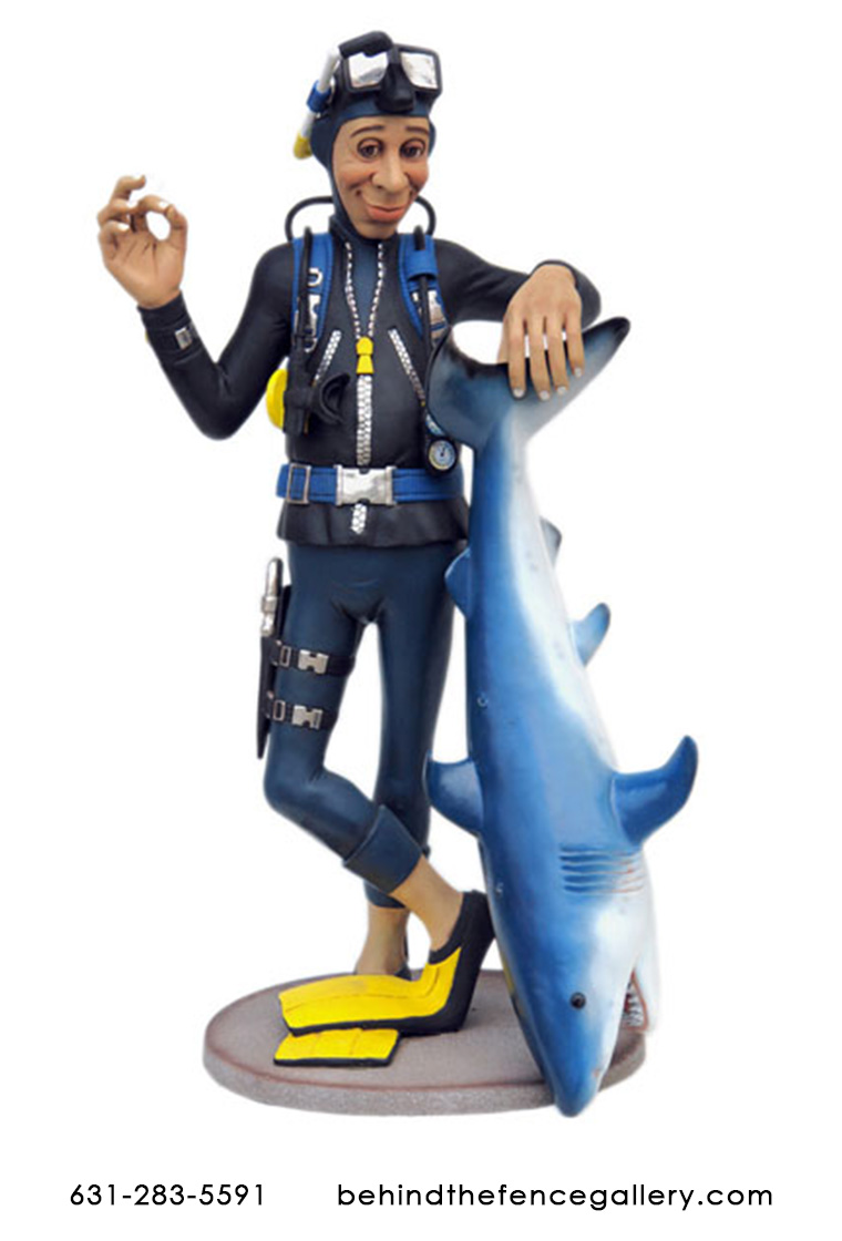 Diver With Shark Statue - Click Image to Close