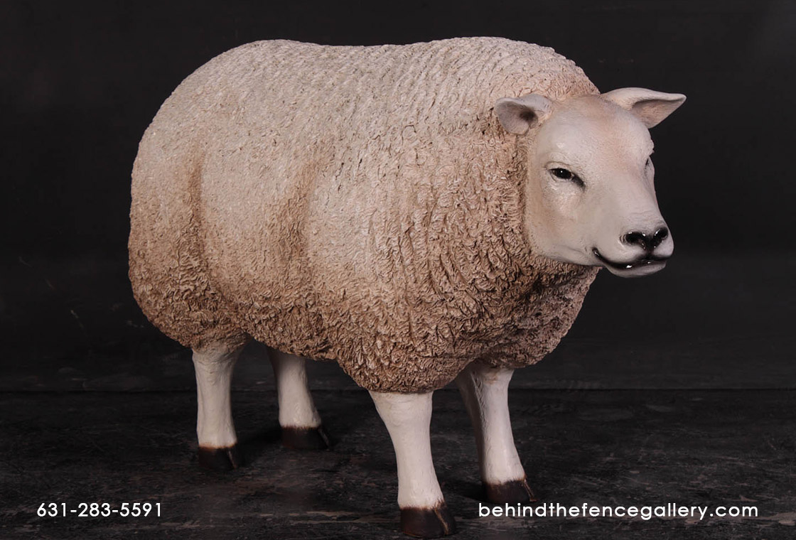 Texelaar Ewe Sheep Statue with Head Up - Click Image to Close