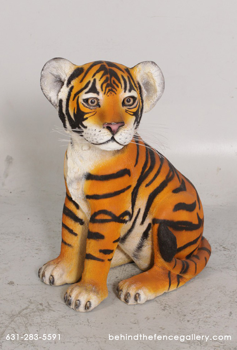 Tiger Cub Sitting Statue - Click Image to Close