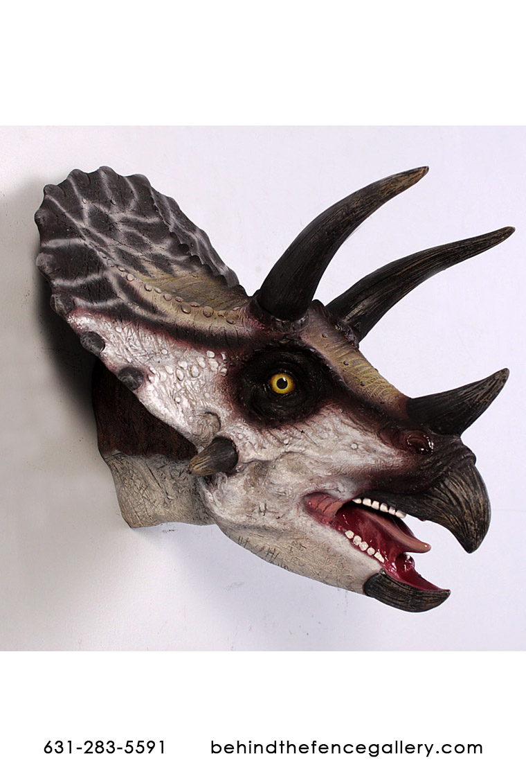 Triceratops Dinosaur Head Wall Mount Statue - Click Image to Close